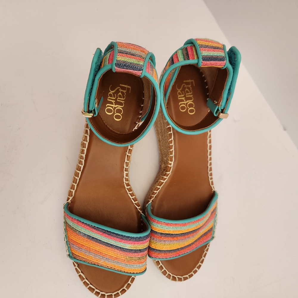 Franco Sarto Clemens Multicolor Striped Ankle-Strap Sandals Women's Size 8.5